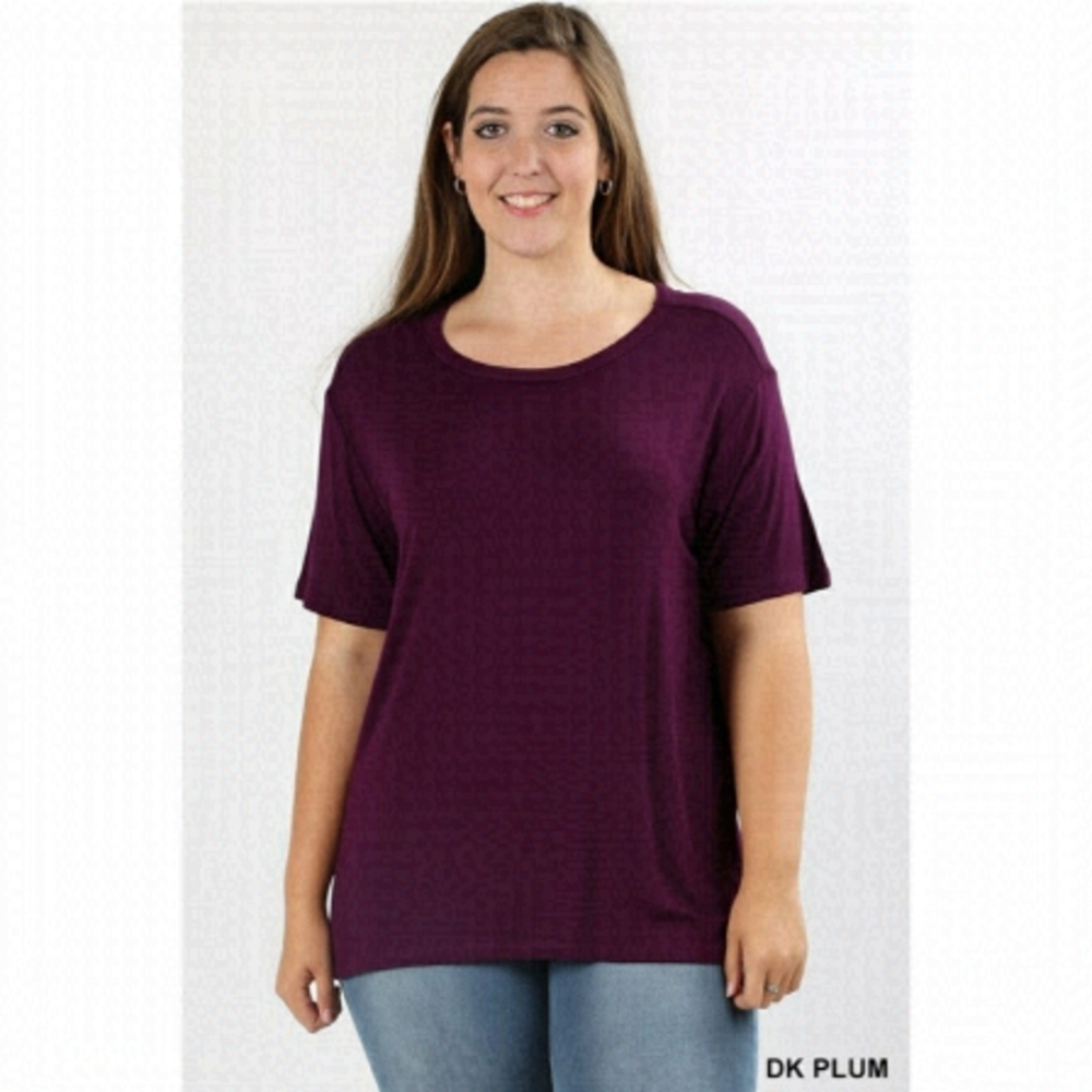 ZENANA Round Neck Short Sleeve DK Plum Top Tunic Size 2XL NWT